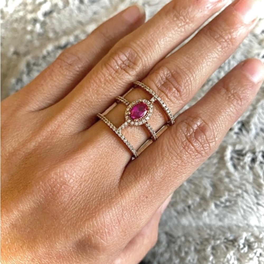 🪞 NEW rose gold caged pink topaz ring